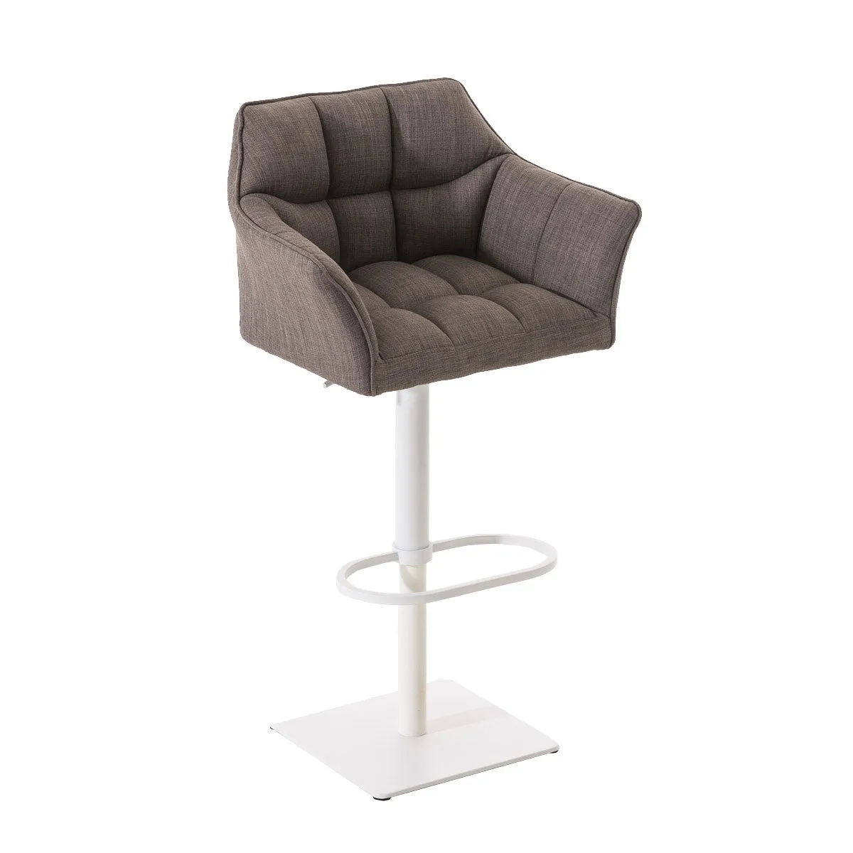 Tabouret De Bar Chaise Haute De Comptoir Couture Carrées Assise En Tissu Gris Cadre 10_0004754