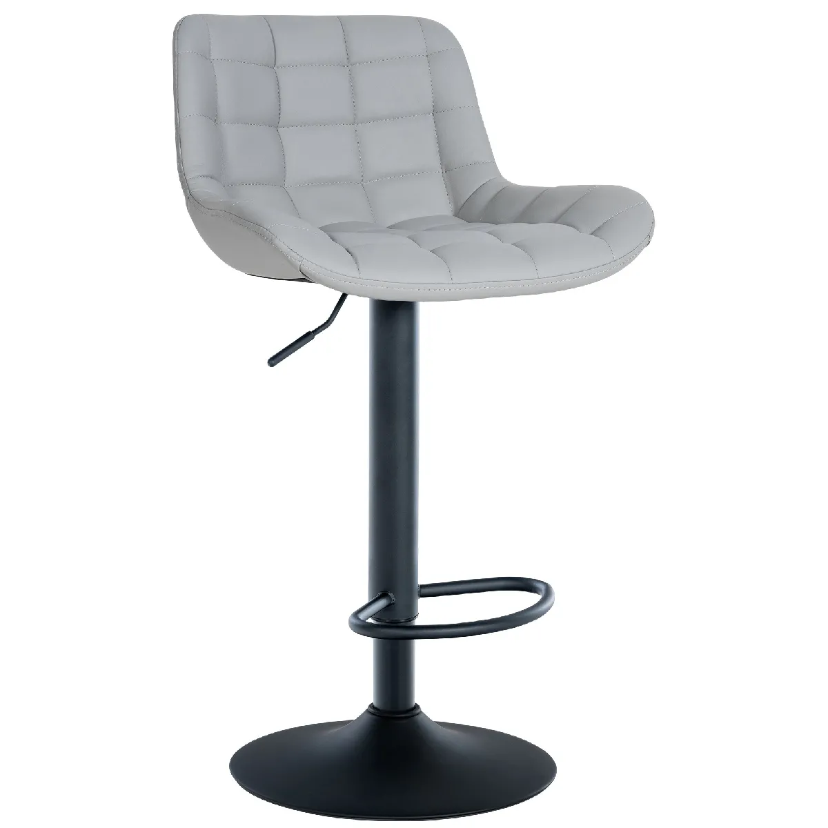 Tabouret De Bar X1 Structure Métallique Noir Assise En Pvc Gris Avec Surpiqûres 10_0005445