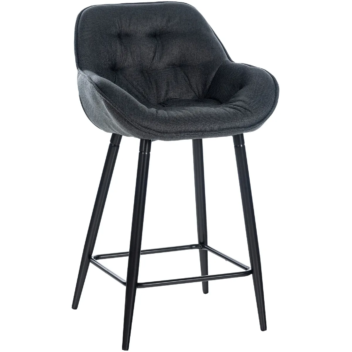 Tabouret De Bar Chaise Haute X1 Assise Effet Capitonnée En Tissu Gris Foncé Et Métal 10_0004900