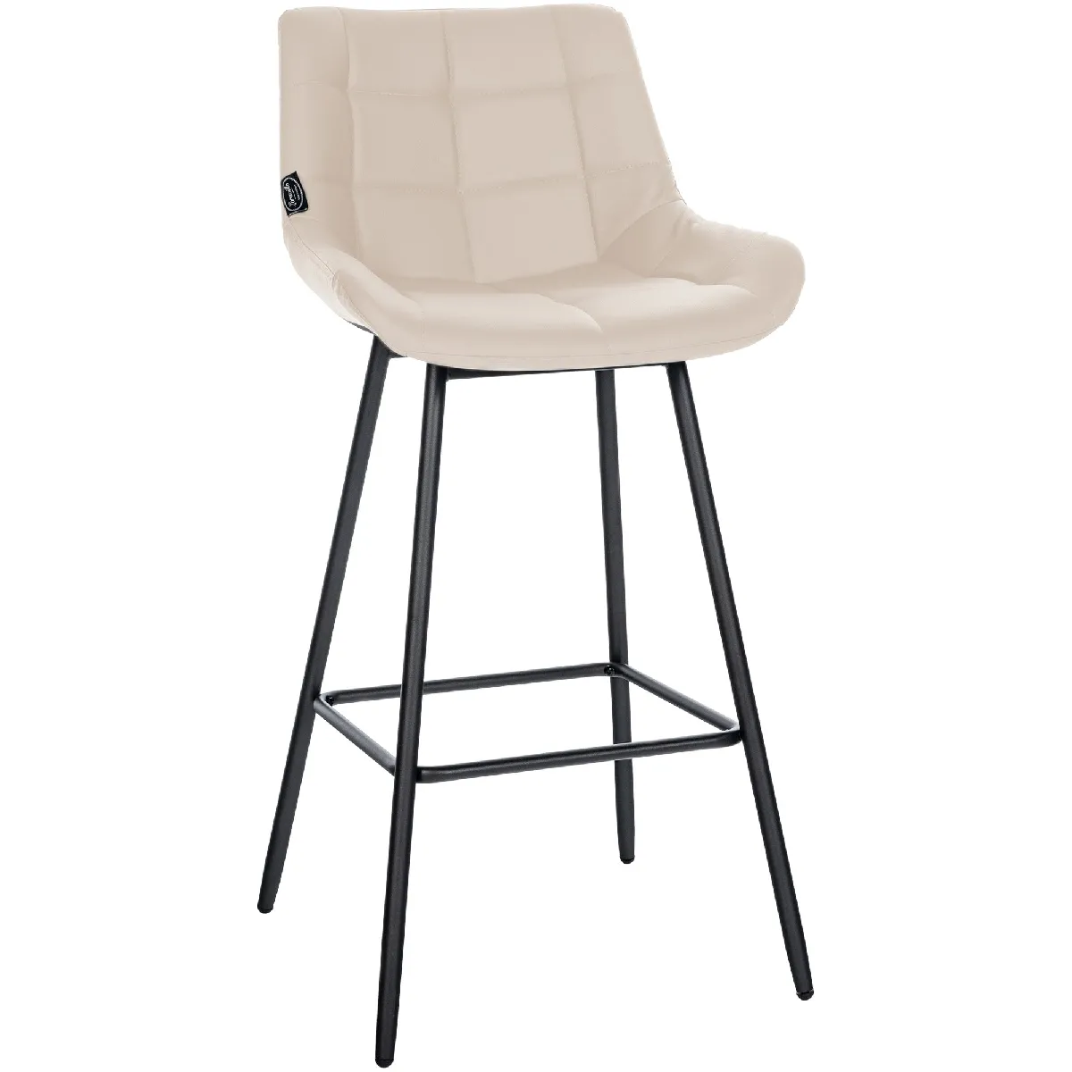 Tabouret De Bar X1 Avec Repose-pieds Revêtement En Pvc Crème Piètement À Quatre Pieds 10_0005457