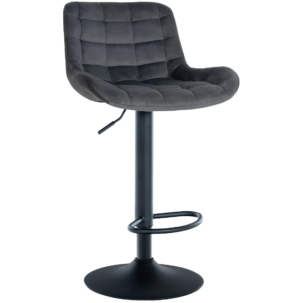 Tabouret De Bar X1 Structure Métallique Noir Assise En Velours Gris Foncé Avec Surpiqûres 10_0005447