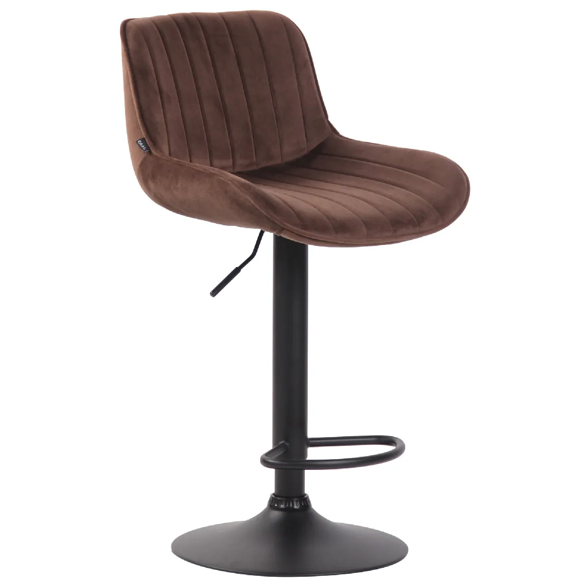 Tabouret De Bar Chaise Haute X1 En Velours Marron Coutures Verticales Support En Métal 10_0005110