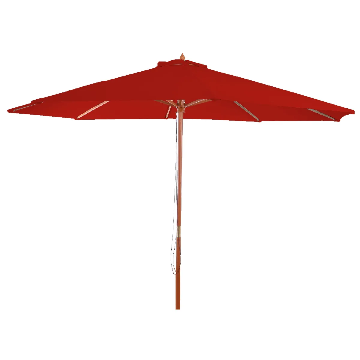 Parasol De Jardin Diamètre 3m Polyester Rouge Et Bois Pieds De Parasol Non 04_0008012