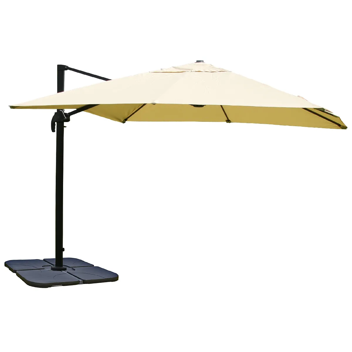 Parasol Déporté Suspendu Avec Pied En Croix 3 X 3m Polyester Aluminium Acier Crème 04_0007969