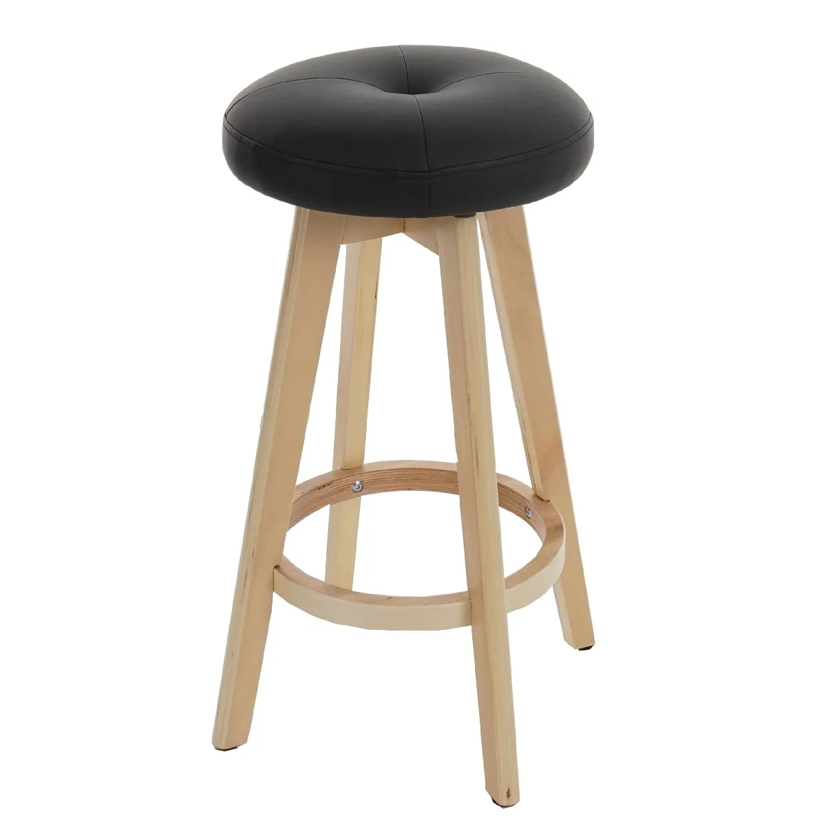 Tabouret De Bar Chaise De Comptoir X1 Avec Repose-pieds Pivotant En Pvc Noir Et 04_0008595