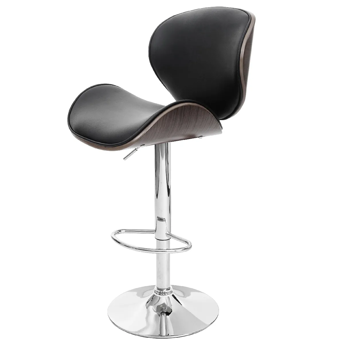 Tabouret De Bar X1 Pivotant Design Rétro Pvc Noir Coque D'assise En Bois Courbé 04_0008579