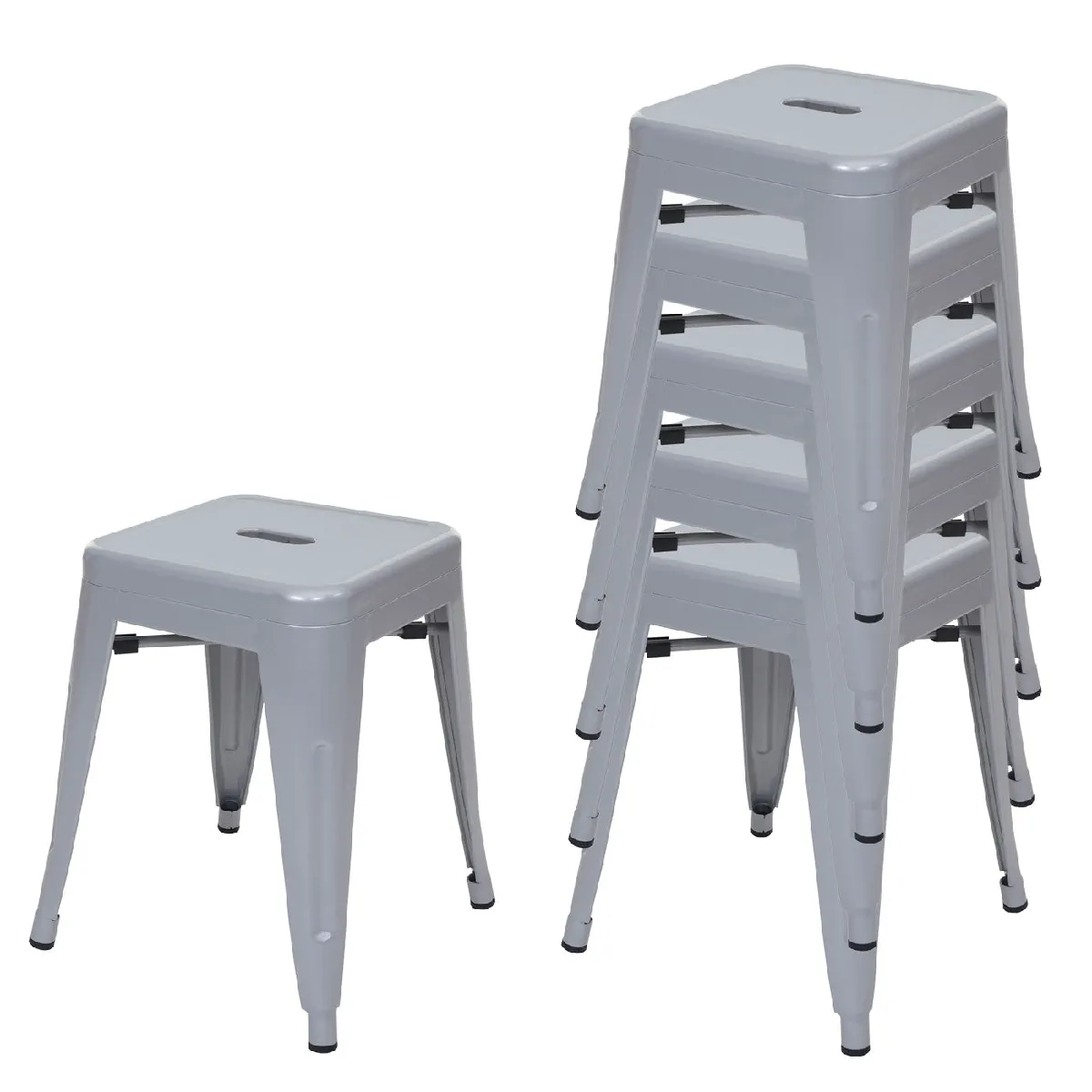 Lot De 6 Tabourets Bas En Métal Gris Design Industriel Empilable 04_0007803