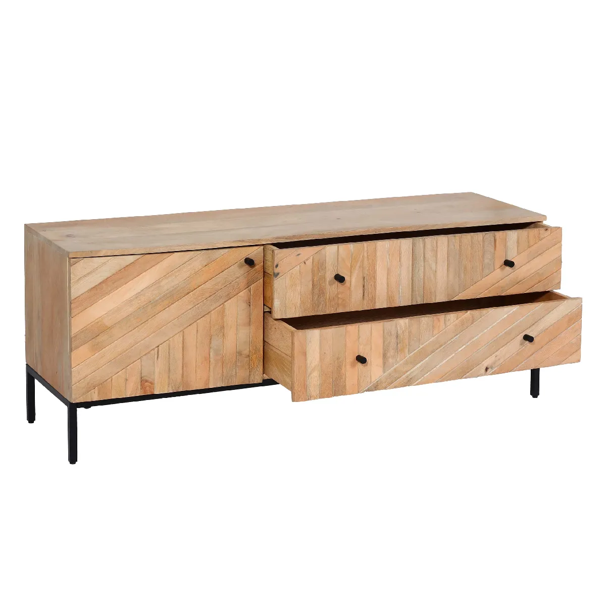 Meuble Tv Avec Grand Compartiment De Rangement Avec Porte Et Deux Tiroirs En Bois 04_0007862