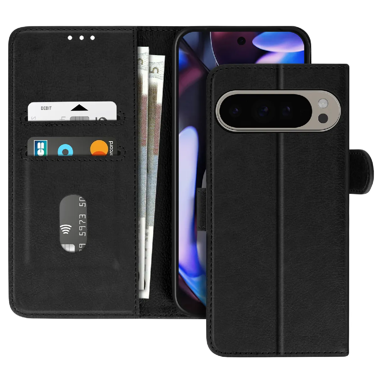 Étui Pour Google Pixel 9 Pro Xl Clapet Portefeuille Et Support Vidéo Noir