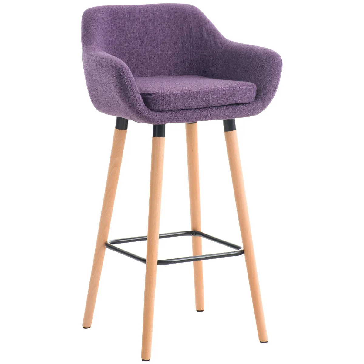Tabouret De Bar Lounge X1 Design Scandinave Assise En Tissu Violet Pieds En Bois 10_0004925