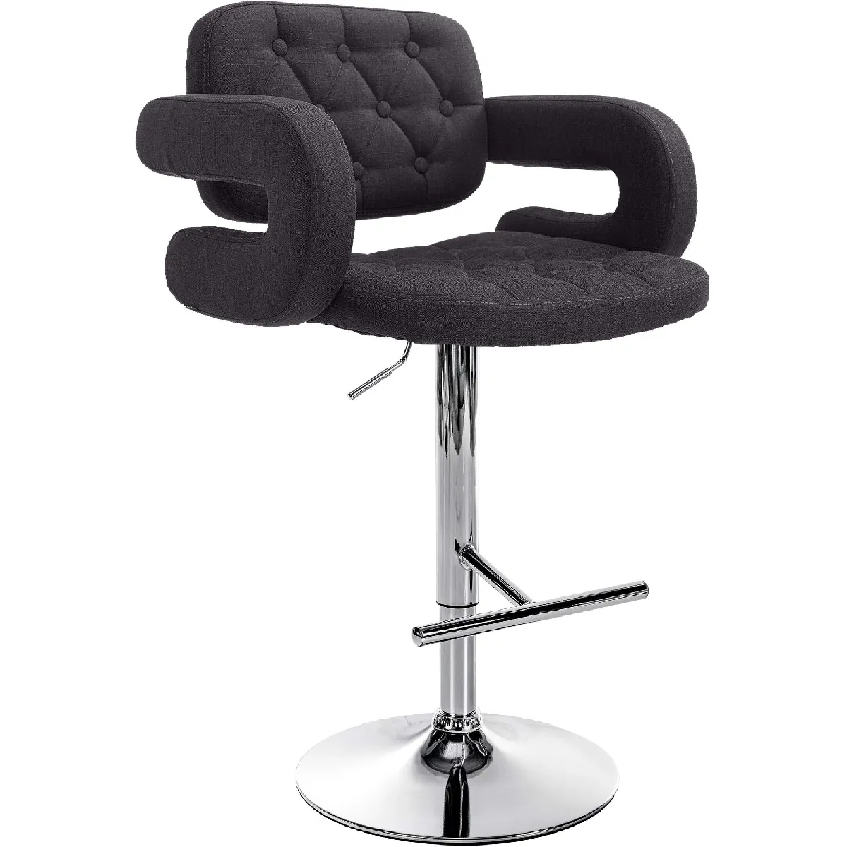Tabouret De Bar X1 Avec Repose-pied Et Accoudoirs Capitonné En Tissu Noir Support En 10_0004792