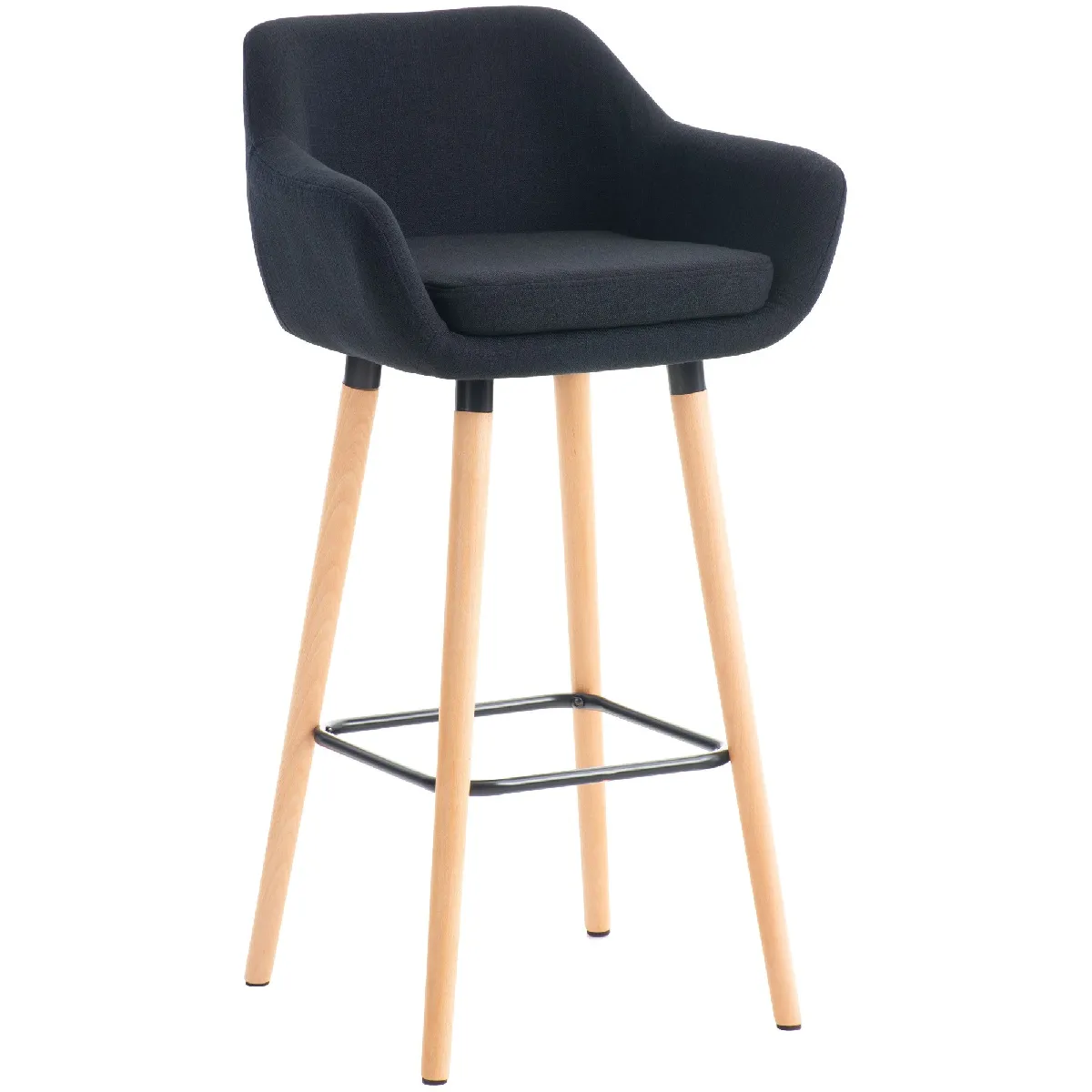 Tabouret De Bar Lounge X1 Design Scandinave Assise En Tissu Noir Pieds En Bois 10_0004926