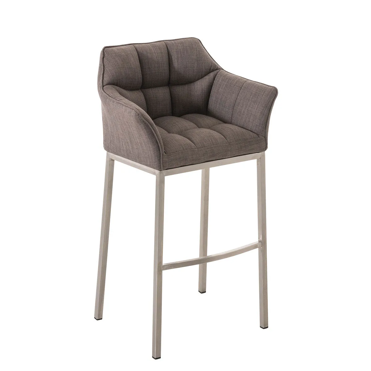 Tabouret De Bar Chaise Haute De Comptoir Couture Carrées Assise En Tissu Gris 4 10_0004724
