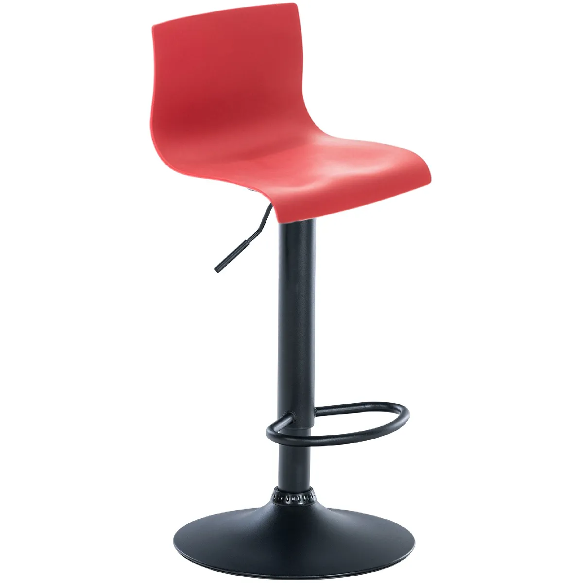 Tabouret De Bar Avec Repose-pieds Pivotant Dossier Incurvé En Plastique Rouge Et Métal Noir 10_0004935