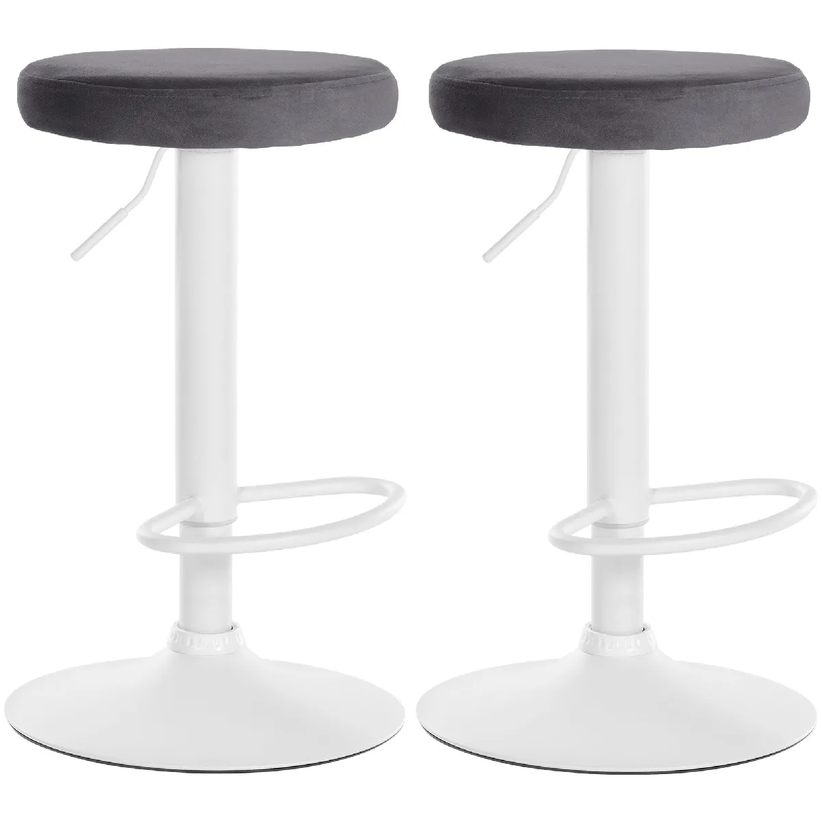 Lot De 2 Tabourets De Bar Avec Assise En Tissu Velours Gris Foncé Et Tdb10699