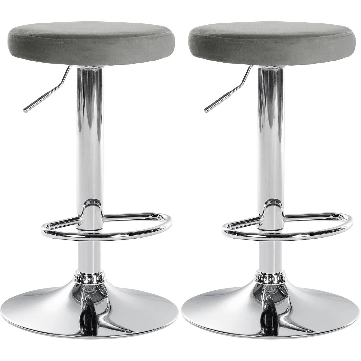 Lot De 2 Tabourets De Bar Avec Assise En Tissu Velours Gris Et Cadre Tdb10715