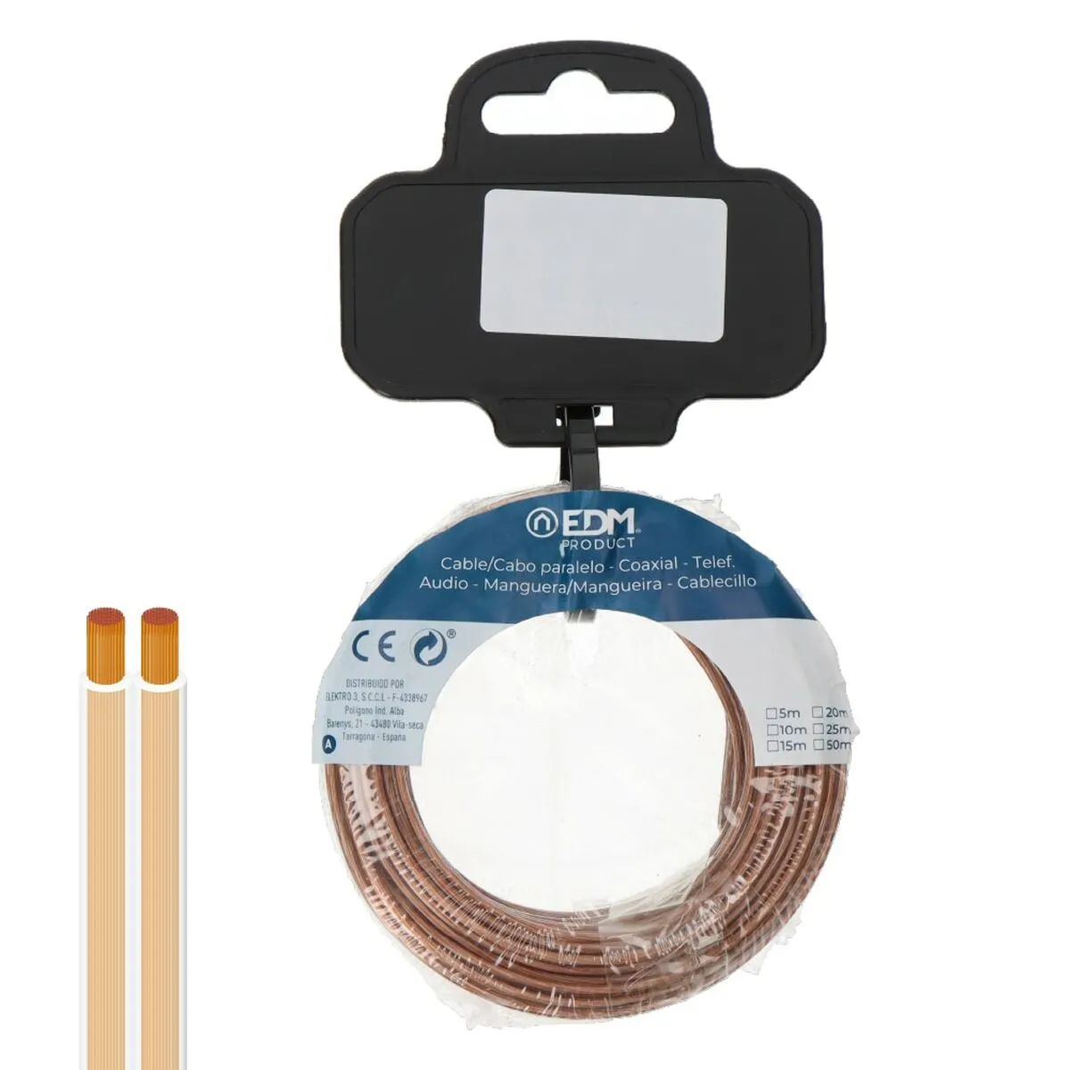 Câble Parallèle Plat Edm 28717 Transparent 5 M 2 X 0,75 Mm