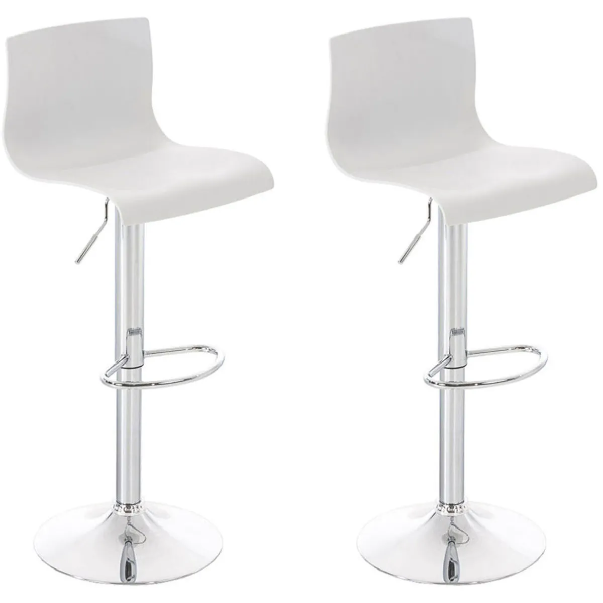 Set De 2 Tabourets De Bar Avec Repose-pieds Plastique Blanc Design Moderne Hauteur Réglable 10_0000816