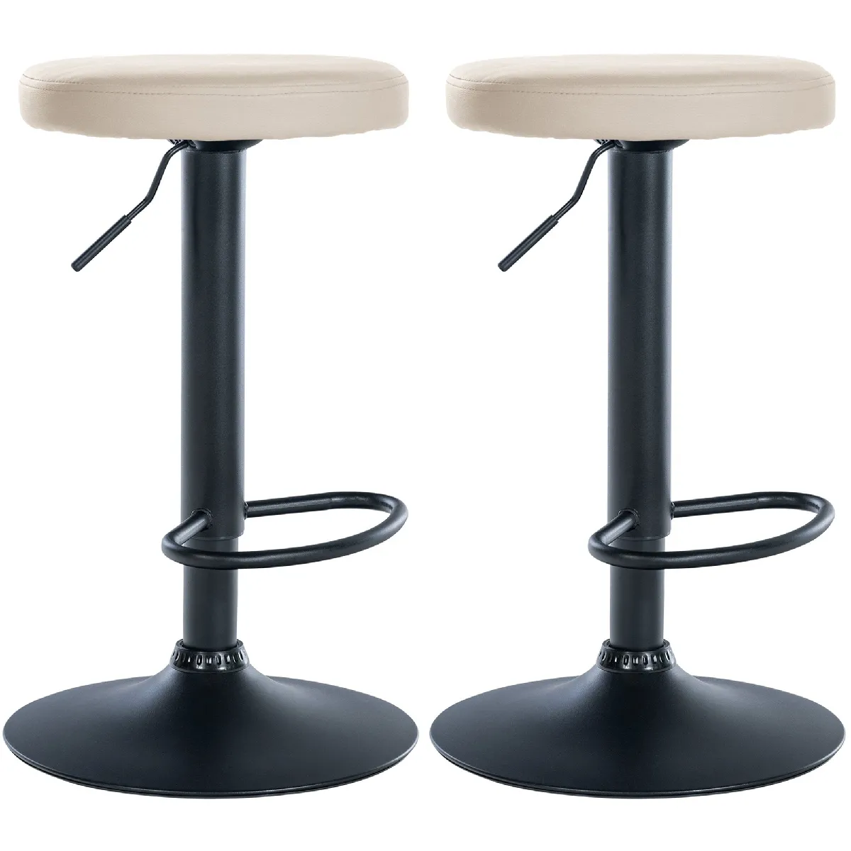 Lot De 2 Tabourets De Bar Design Simple Avec Assise En Synthétique Crème Et Tdb10685