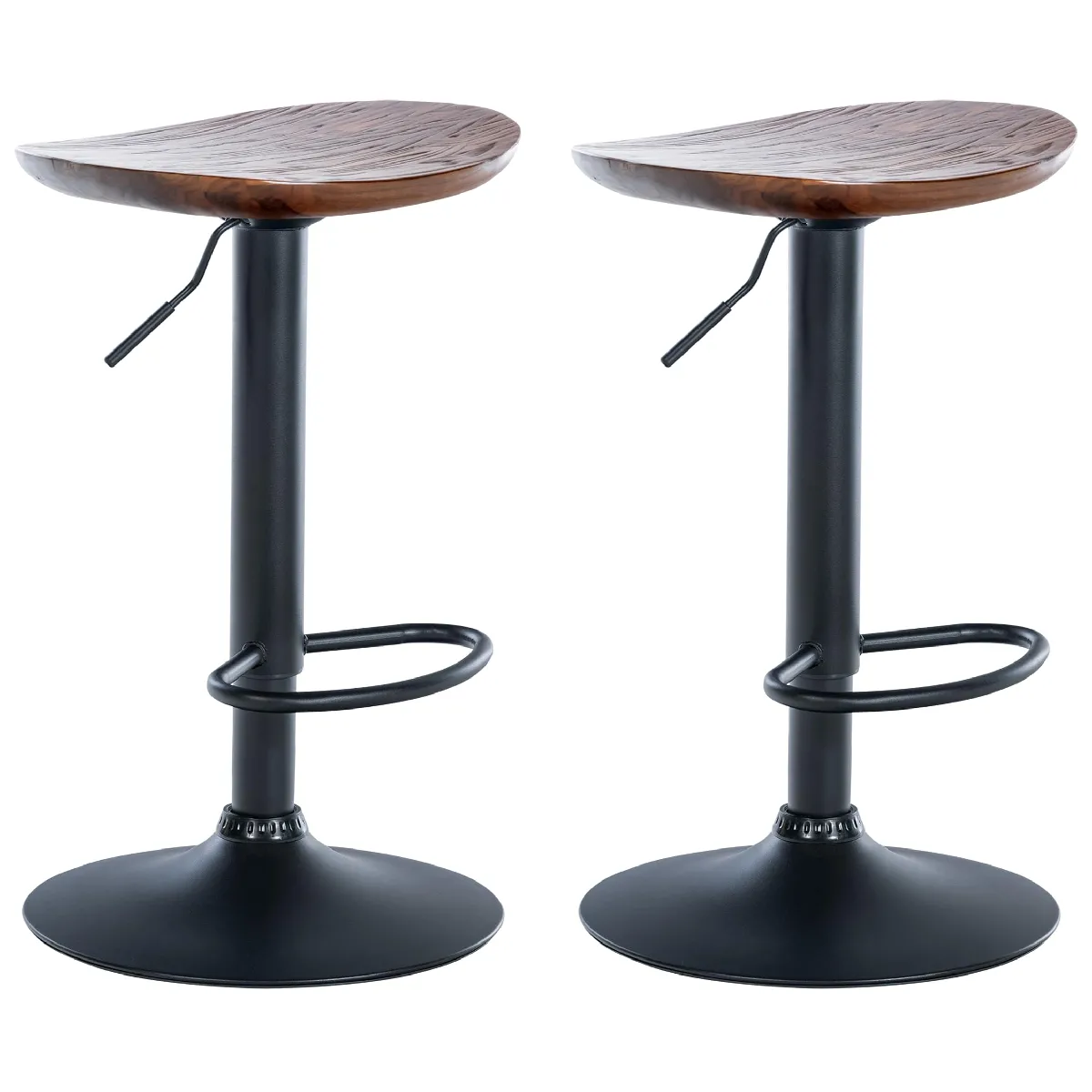 Lot De 2 Tabourets De Bar En Bois Massif Noyer Et Métal Noir Design Tdb10599