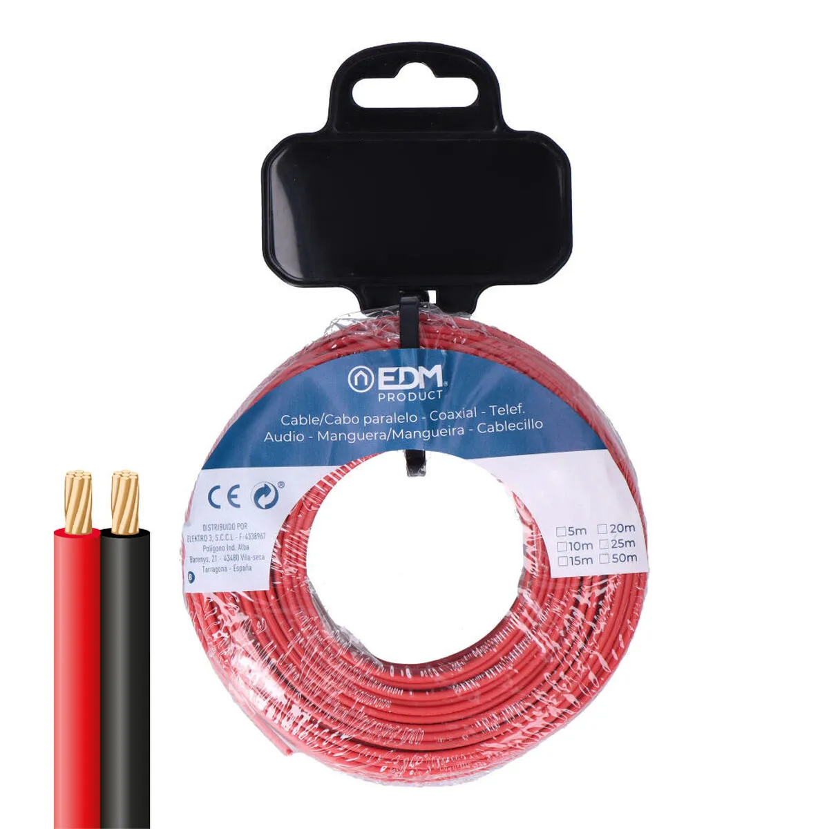 Câble Parallèle Plat Edm 28705 Noir Rouge 5 M 2 X 1 Mm