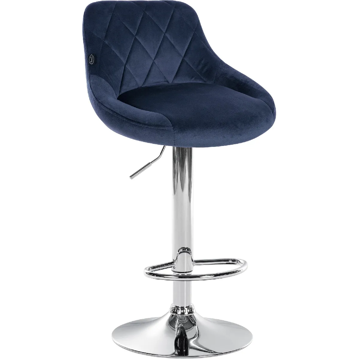 Tabouret De Bar En Velours Bleu Coutures Décoratives Pivotant Support Métal Chromé Tdb10672