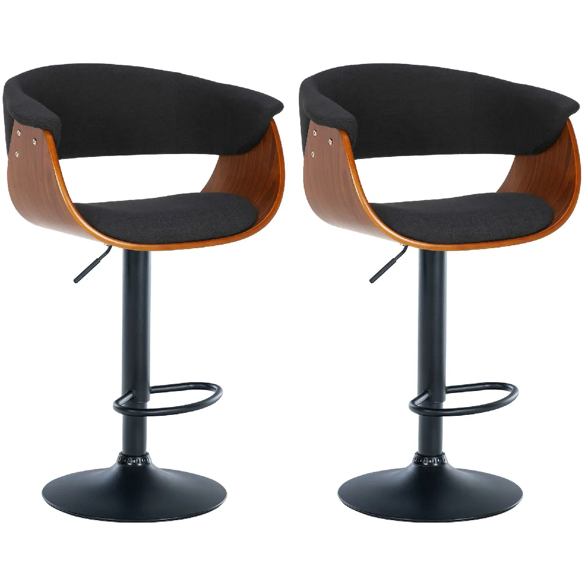 Lot De 2 Tabourets De Bar Chic Et Confortable En Bois Noyer Tissu Et Tdb10719