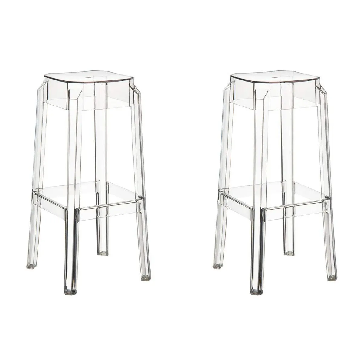 Lot De 2 Tabourets De Bar Empilable Design Moderne Plastique Transparent 10_0000231