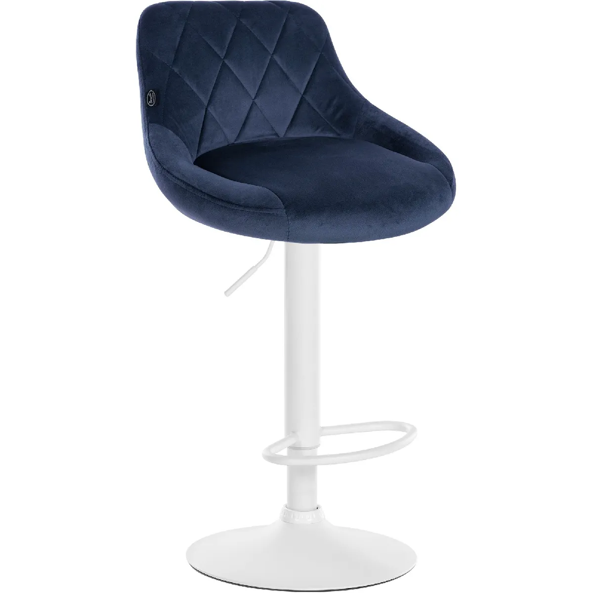 Tabouret De Bar En Velours Bleu Coutures Décoratives Pivotant Support Métal Blanc Tdb10658