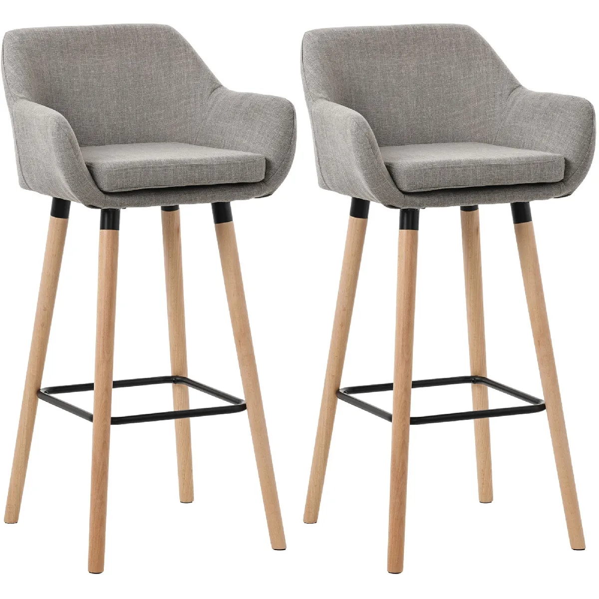 Lot De 2 Tabourets De Bar Lounge Design Scandinave Assise En Tissu Gris Pieds 10_0004174