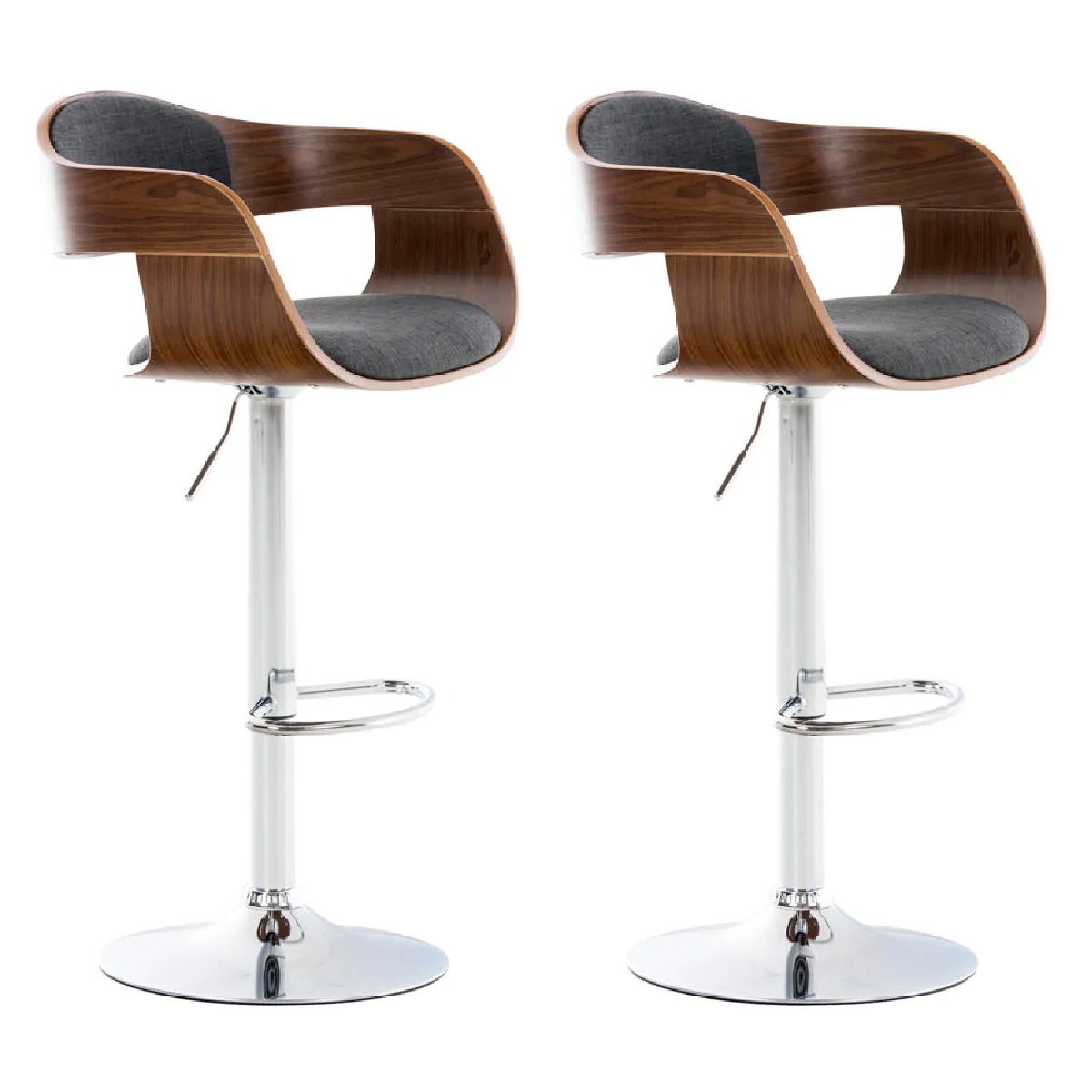 Lot De 2 Tabourets De Bar Design Scandinave En Tissu Gris Foncé Et Structure 10_0004251