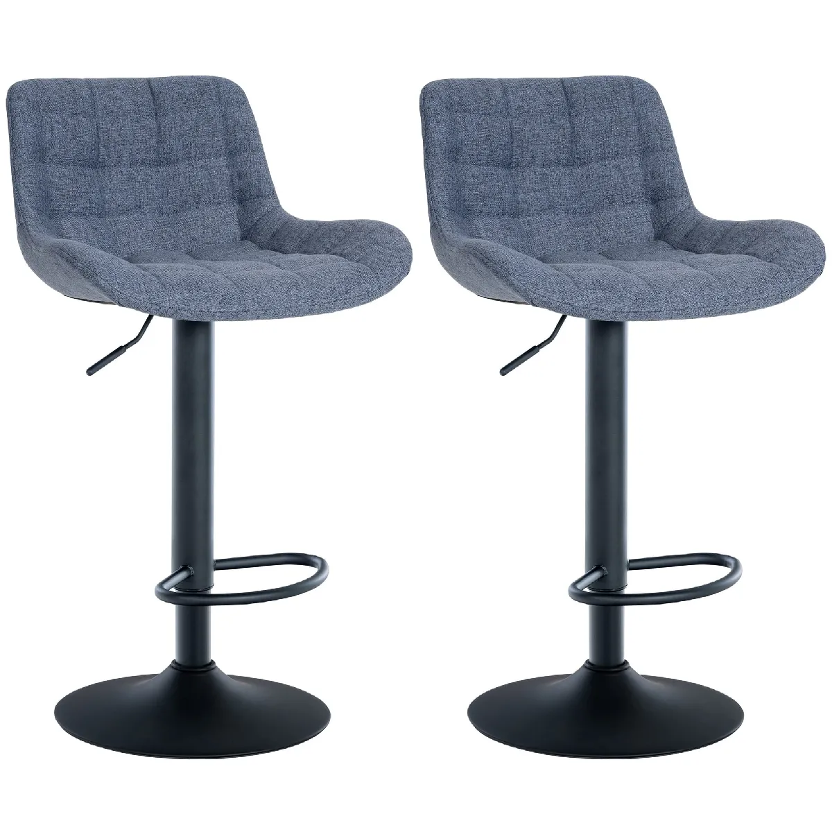 Lot De 2 Tabourets De Bar Structure Métallique Noir Assise En Tissu Bleu Avec 10_0004446