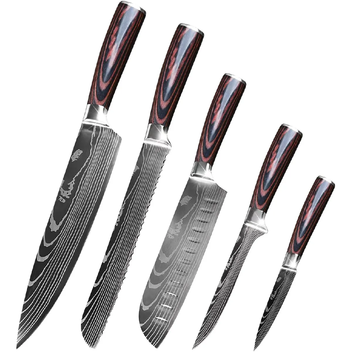 Set De 5 Couteaux Cuisine Avec Poignée Confortable En Acier Inoxydable