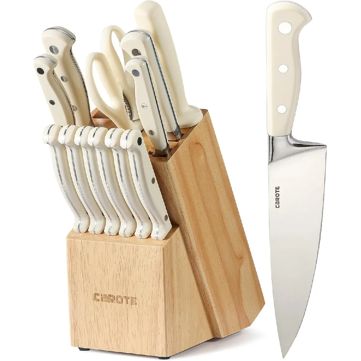Set De 14 Couteaux Cuisine Professionnels En Acier Inoxydable Avec Bloc Couteaux En Bois