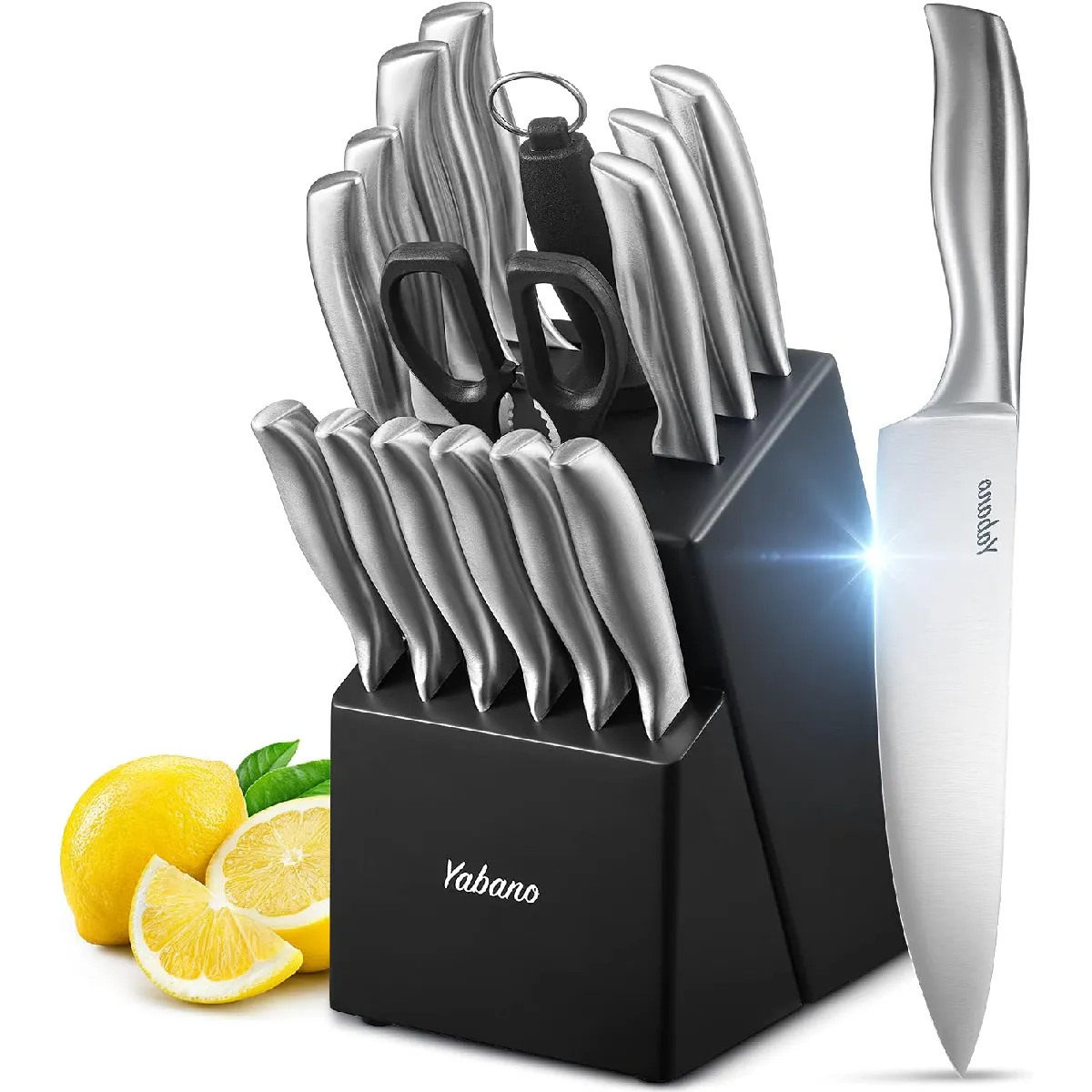 16 Set Couteau Cuisine En Acier Inoxydable Avec Support En Bois