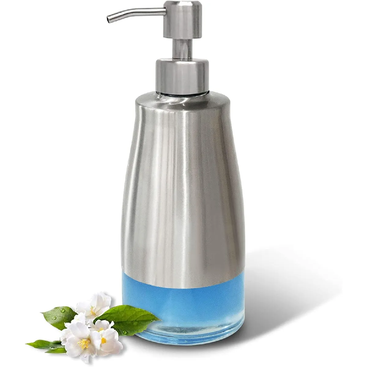 Distributeur de savon noir en verre et acier inoxydable de 300 ml