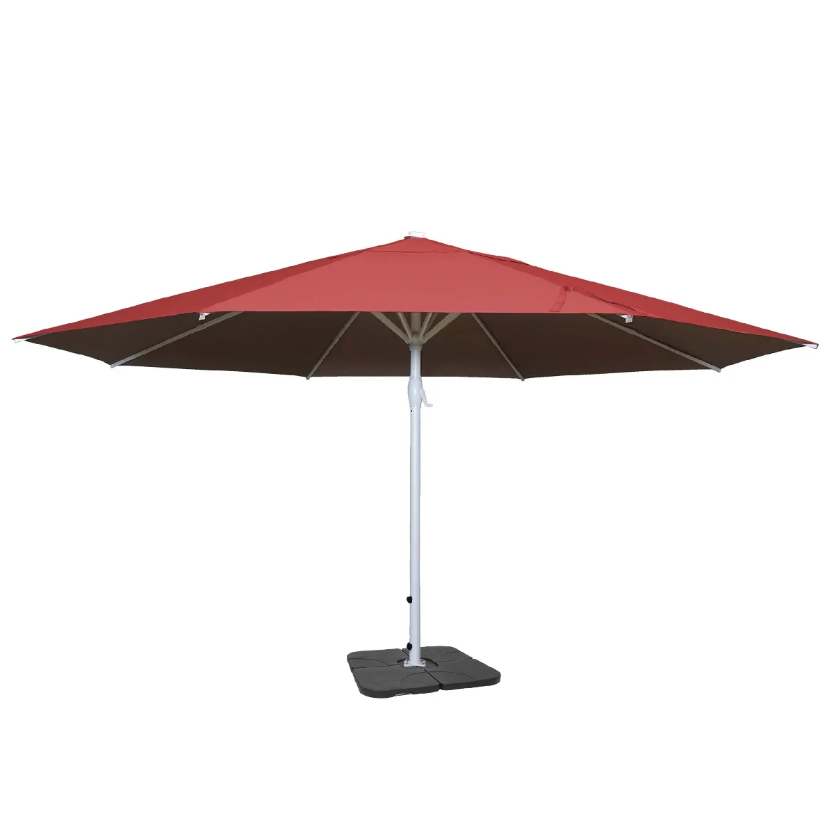 Parasol Pour Restauration Ø 5m Mât Polyester/aluminium Blanc 28kg Rouge Avec Pied 04_0003857