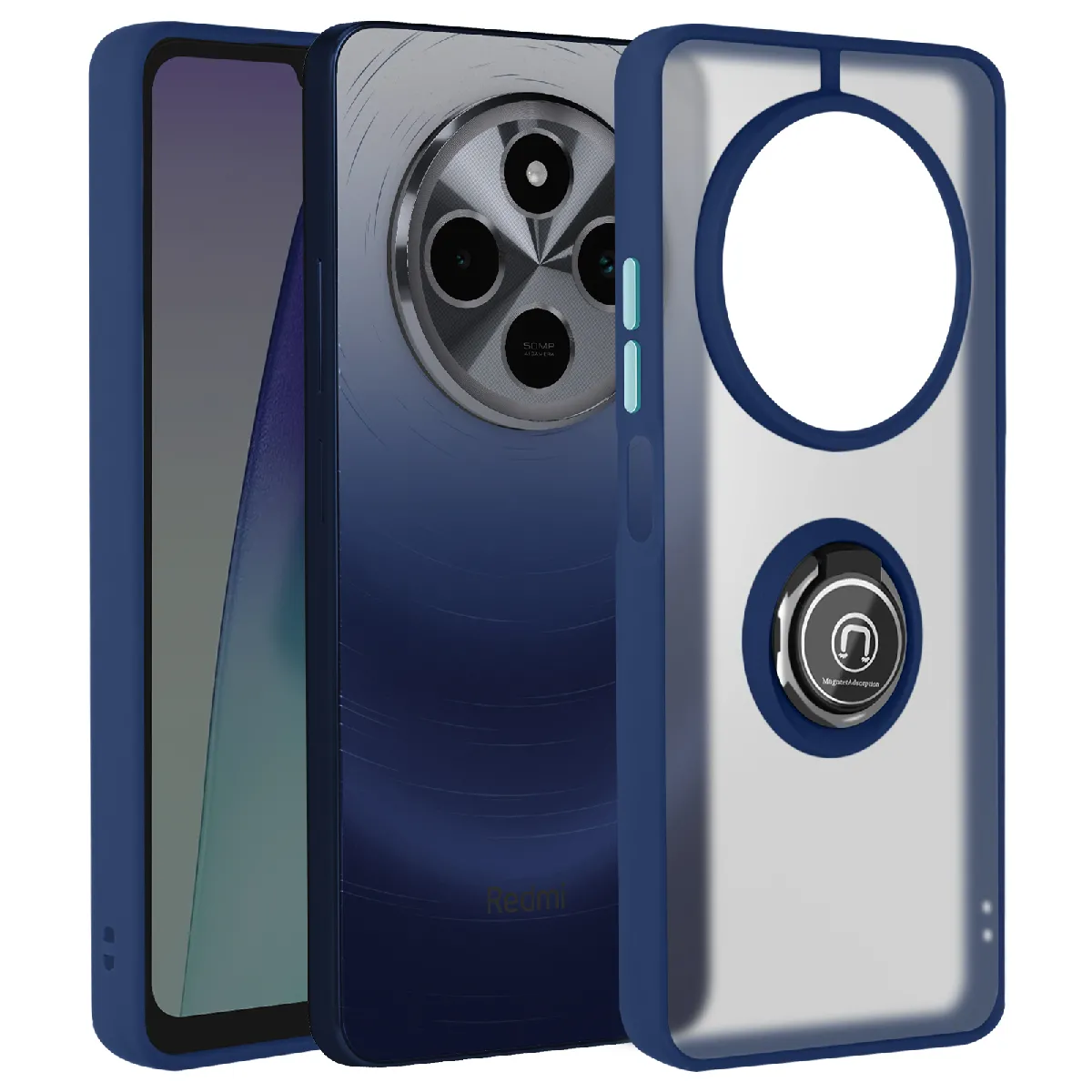 Coque Pour Xiaomi Redmi 14c Bague Métallique Support Vidéo Bleu Nuit
