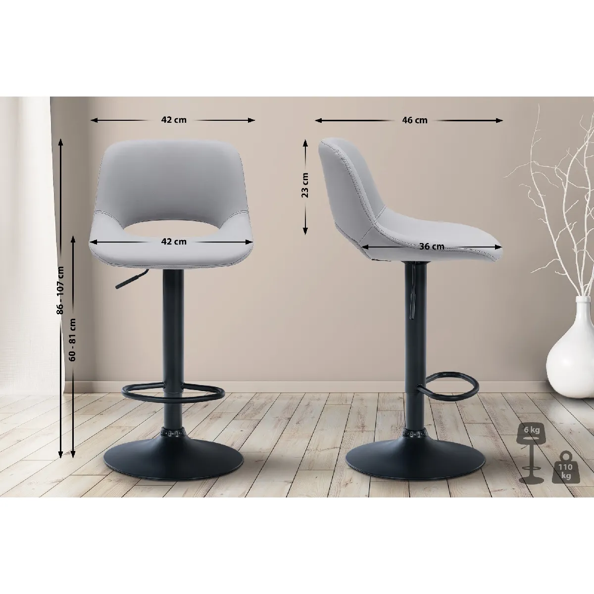 Tabouret De Bar Camden Simili Cuir Noir Gris