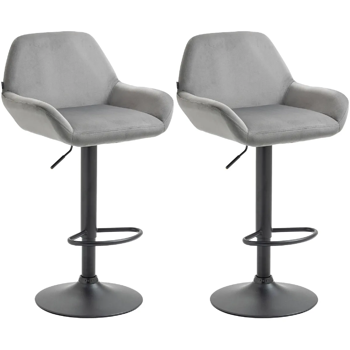 Lot De 2 Tabourets De Bar Braga Velours Noir Gris