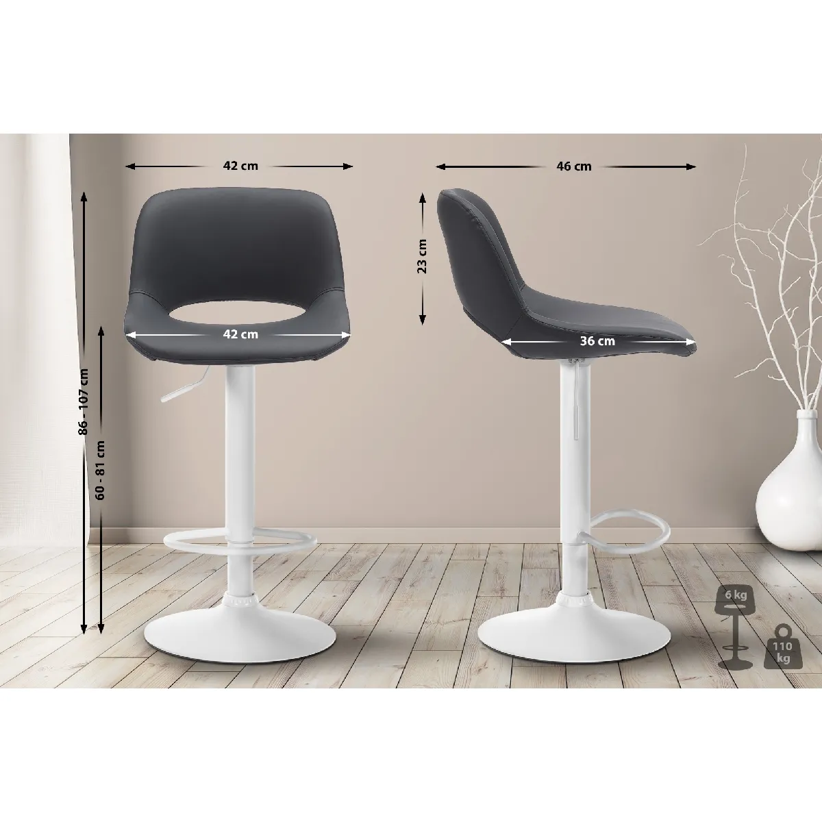 Tabouret De Bar Camden Simili Cuir Blanc Noir