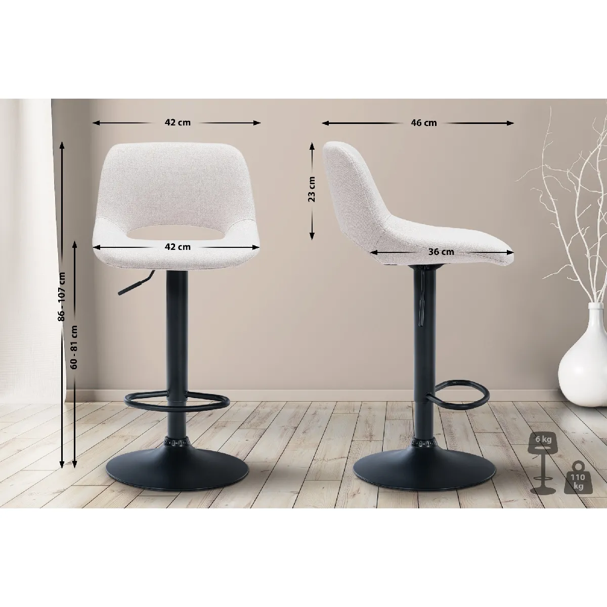 Tabouret De Bar Camden Tissu Noir Crème