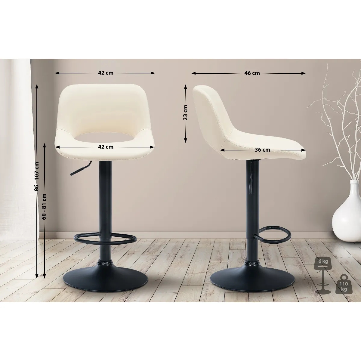 Tabouret De Bar Camden Simili Cuir Noir Crème