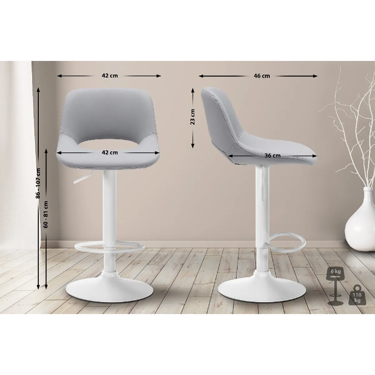 Tabouret De Bar Camden Simili Cuir Blanc Gris