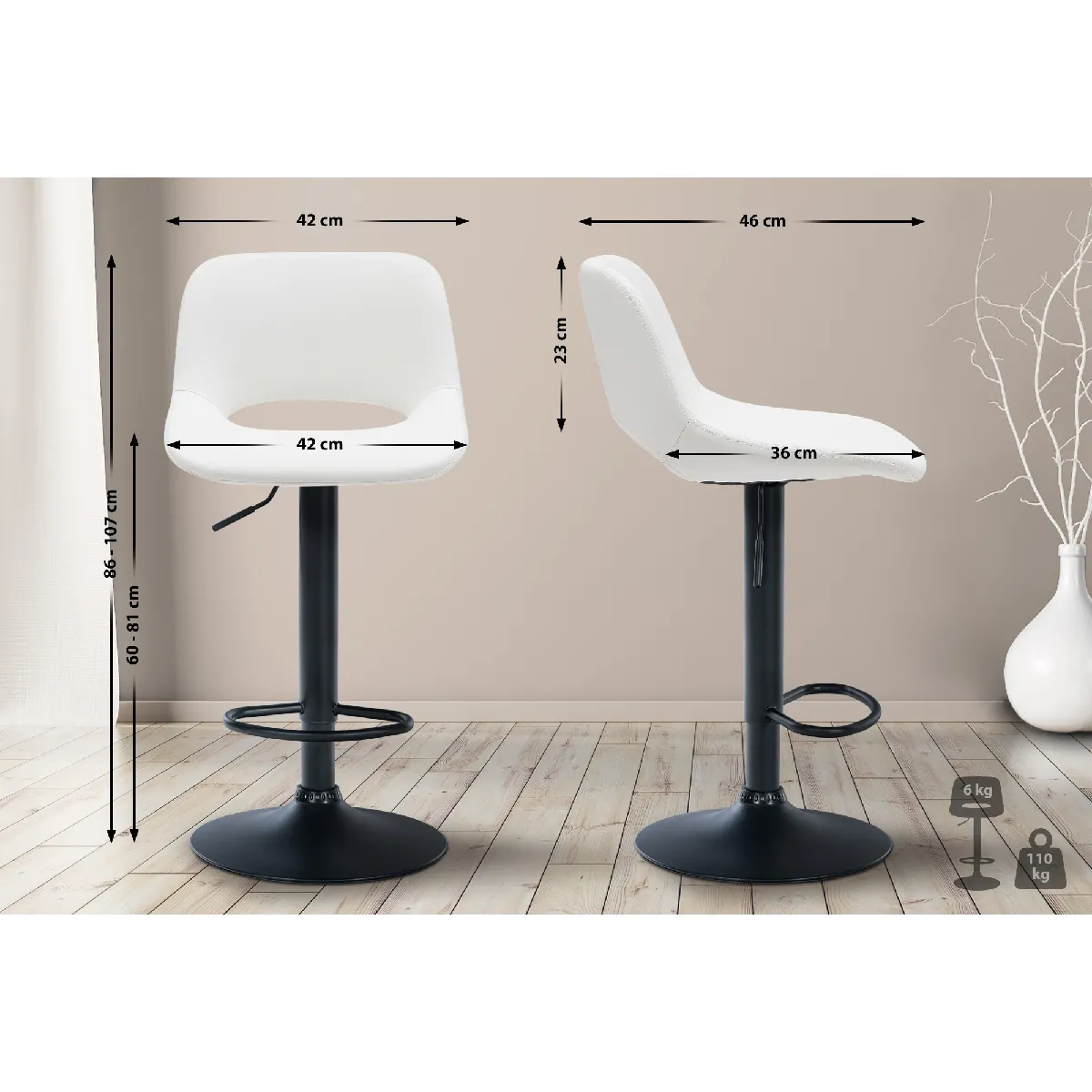 Tabouret De Bar Camden Simili Cuir Noir Blanc