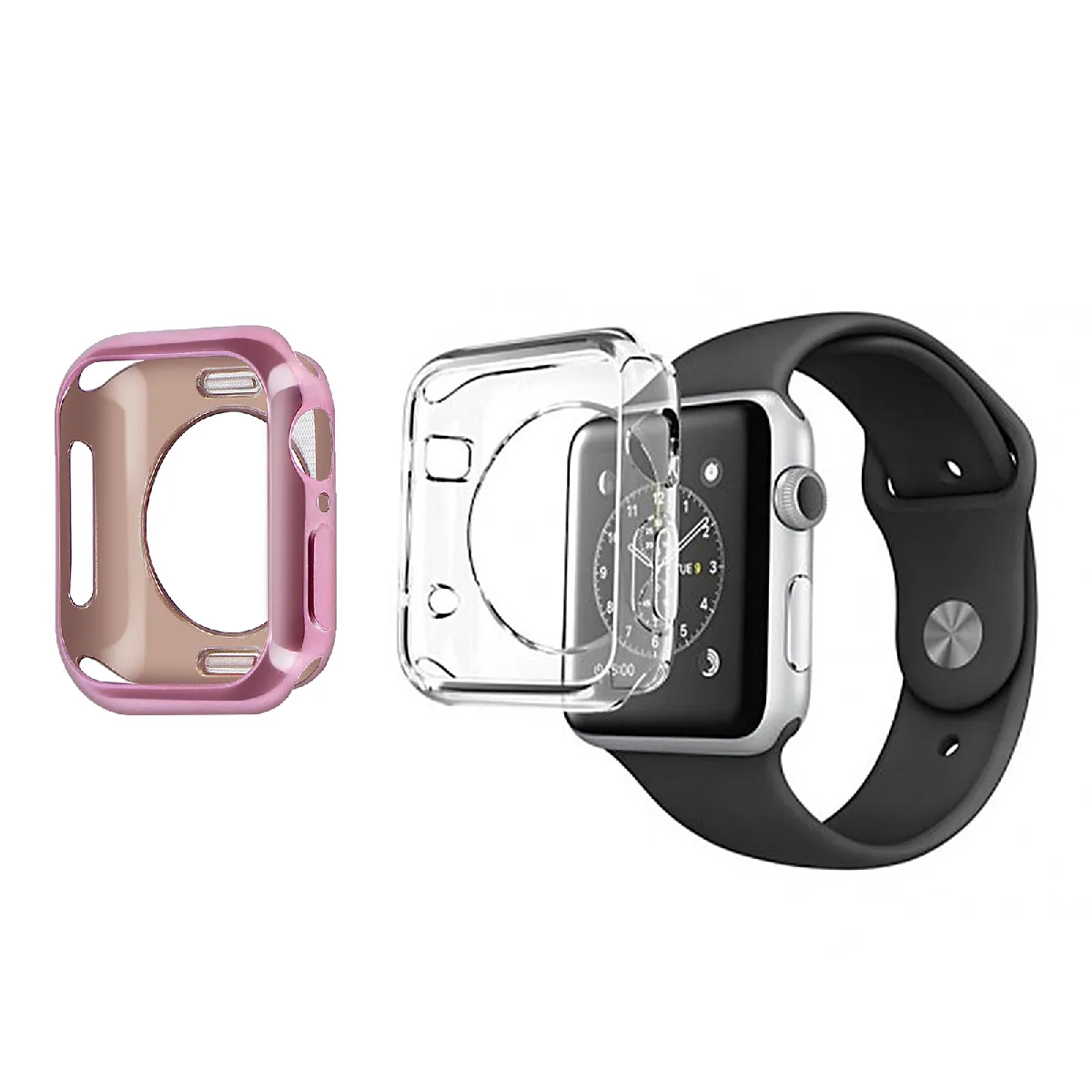 2x Coques Watch 42 Et 44 Mm Silicone Bumper Dux Ducis Rose Gold Et Transparent