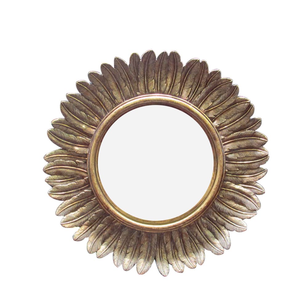 Miroir soleil rond convexe contours plumes 22 cm