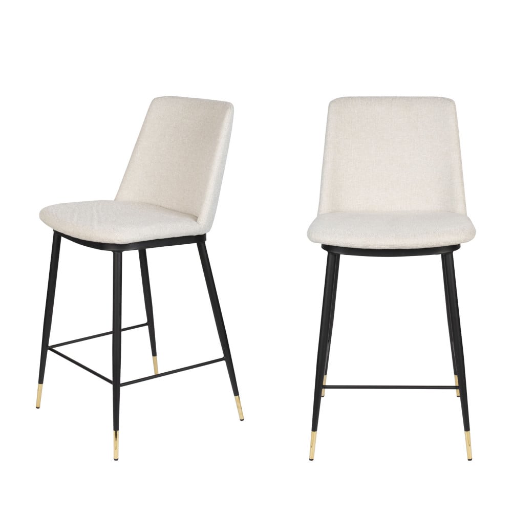 Lionel - Lot de 2 tabourets de bar en tissu et métal H65cm - Beige