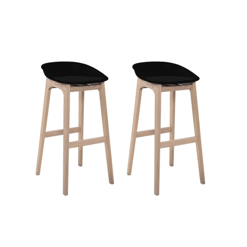 Tabouret en plastique noir et pieds en bois Homesight Riva 75 cm, 2 pièces