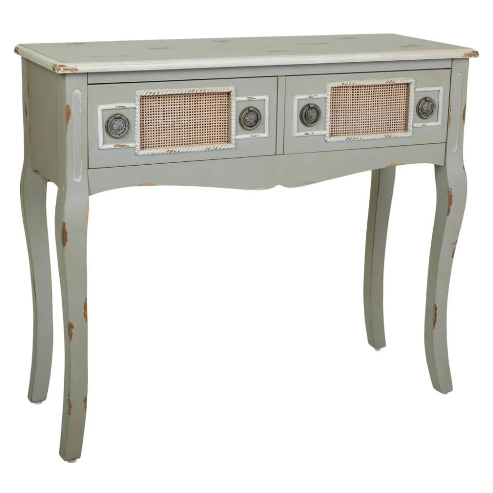 Meuble D'entrée Avec Tiroirs Alexandra House Living Gris Rotin Bois D'épicéa Bois Mdf 33 X 77 X 90 Cm